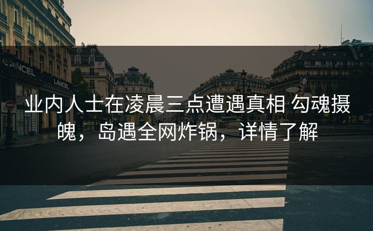 业内人士在凌晨三点遭遇真相 勾魂摄魄，岛遇全网炸锅，详情了解