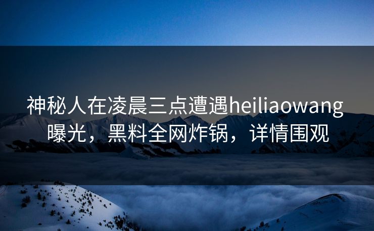 神秘人在凌晨三点遭遇heiliaowang 曝光，黑料全网炸锅，详情围观
