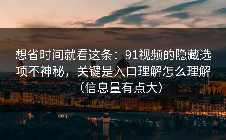 想省时间就看这条:91视频的隐藏选项不神秘,关键是入口理解怎么理解(信息量有点大)